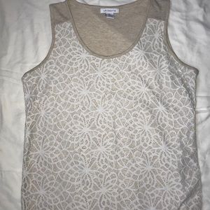 Tan tank top with white lace